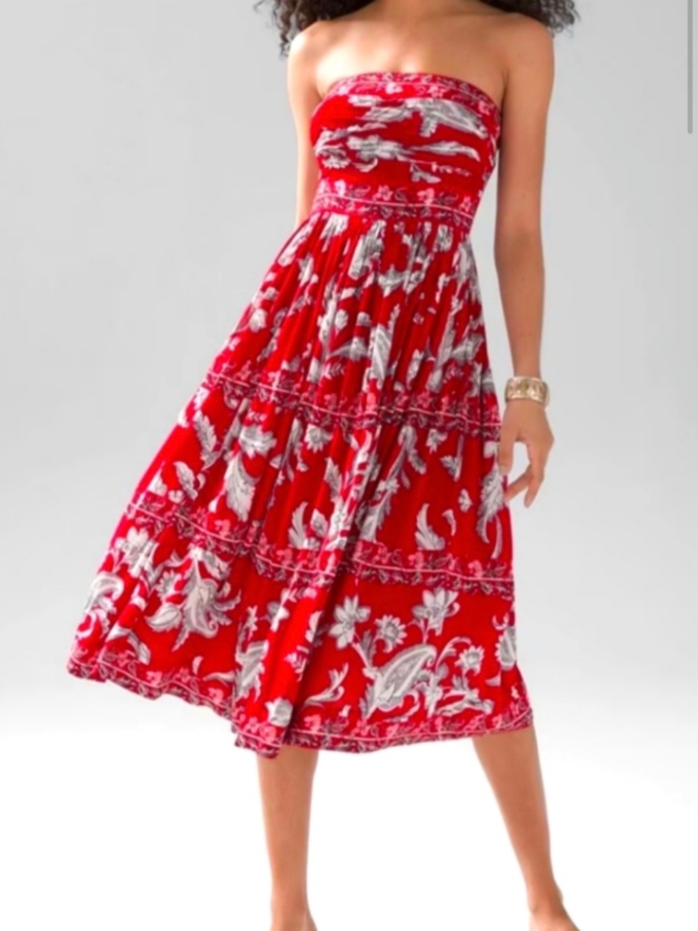White house Black Maret Red print strapless dress
